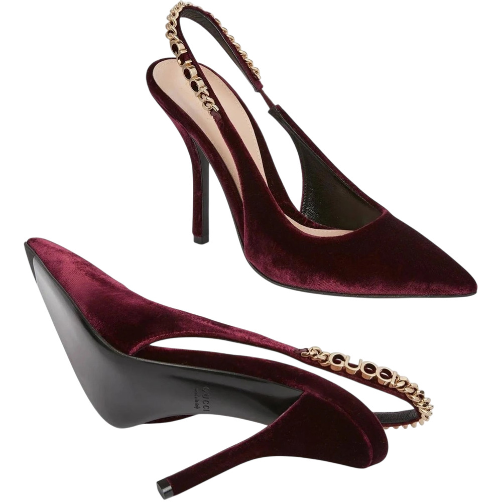 NEW Gucci Signoria Velvet Slingback Pumps Burgundy Heels Size EU 38 US 8 - Picture 6 of 16